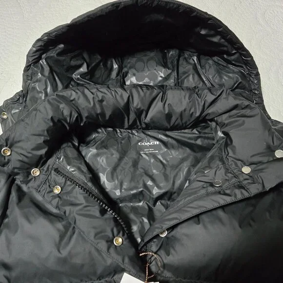 COACH Down Puffer Hooded Coat ~ Women’s ~ Medium ~ Black - Picture 3 of 16